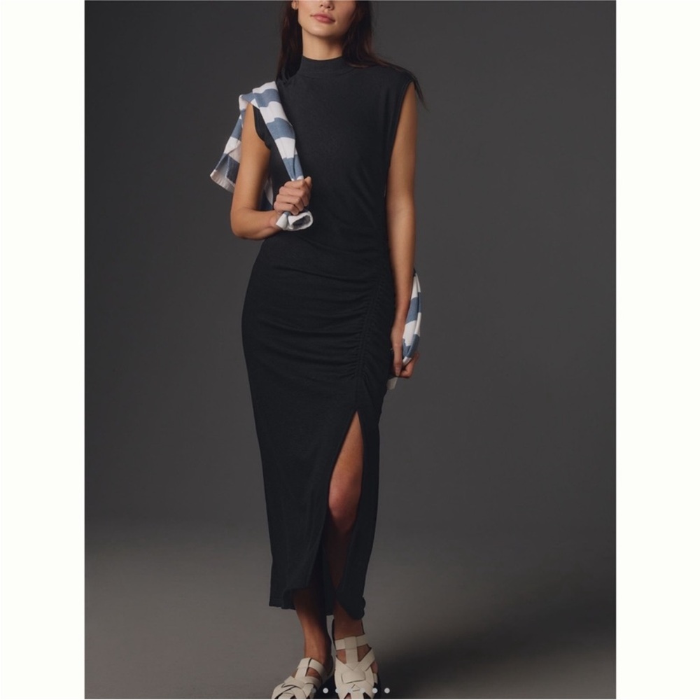 Daily Practice by Anthropologie Mock-Neck Ruched Midi Dress